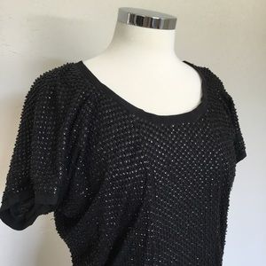 DVF 100% Silk Sequin Lined Short-Sleeve Blouse